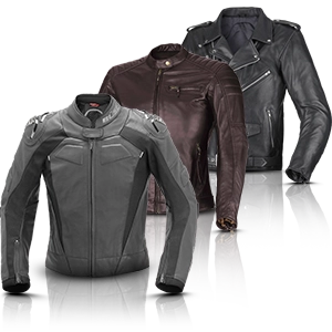 Women's leather motorcycle jackets in gray, brown, and black with a sporty to classic look.